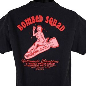Bombed Squad Drinking Club T Shirt Mens Size Medium Black Pin Up Girl SLC Utah